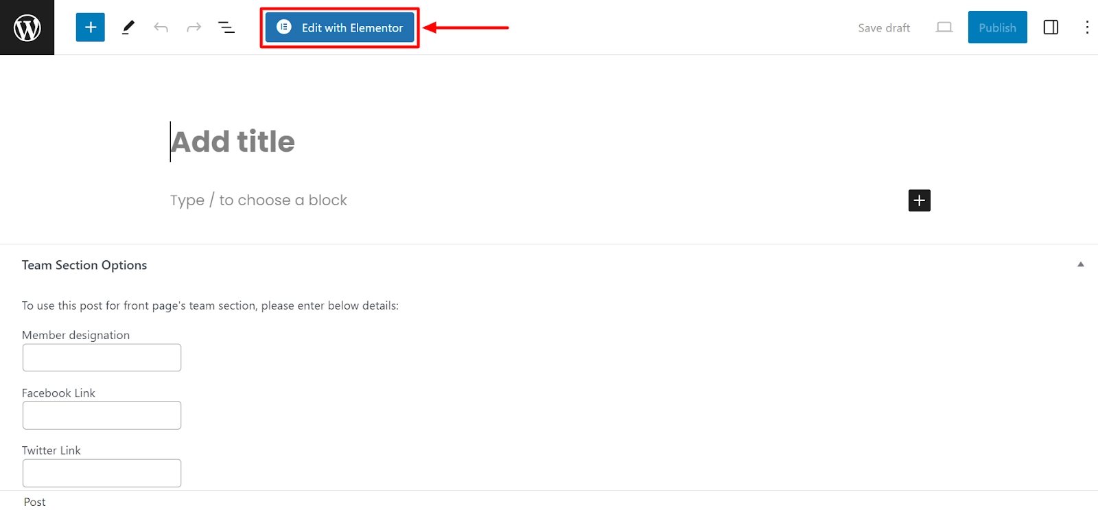 Click on Edit with Elementor button