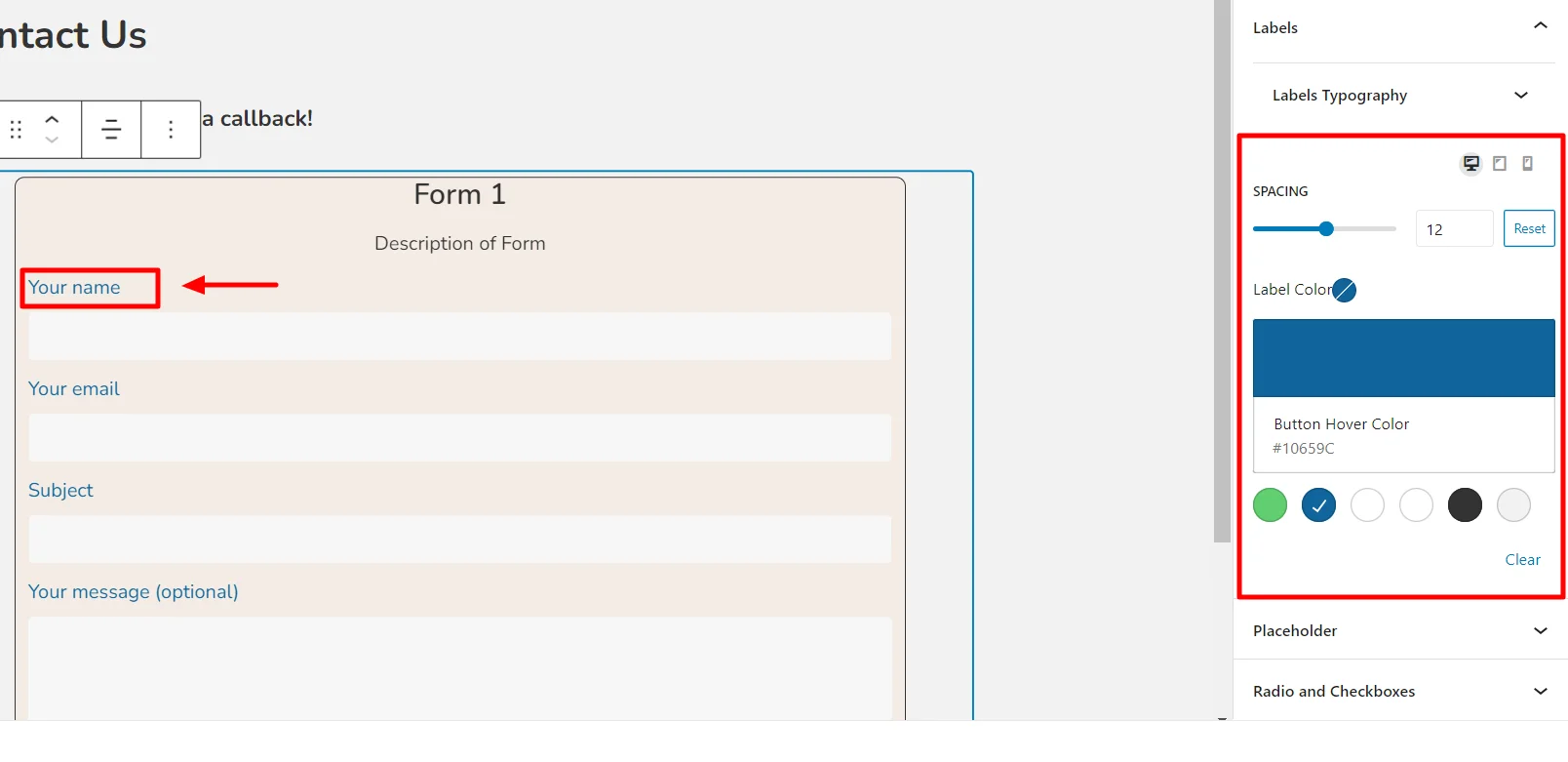 Labels tab