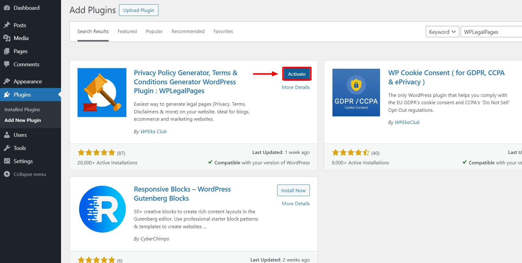 Activating the plugin