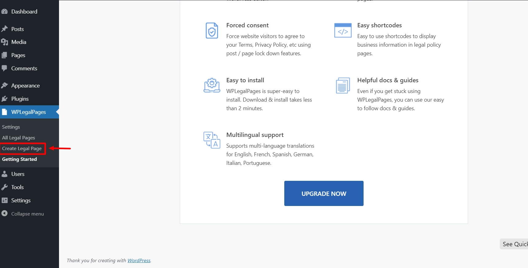 Creating legal Pages