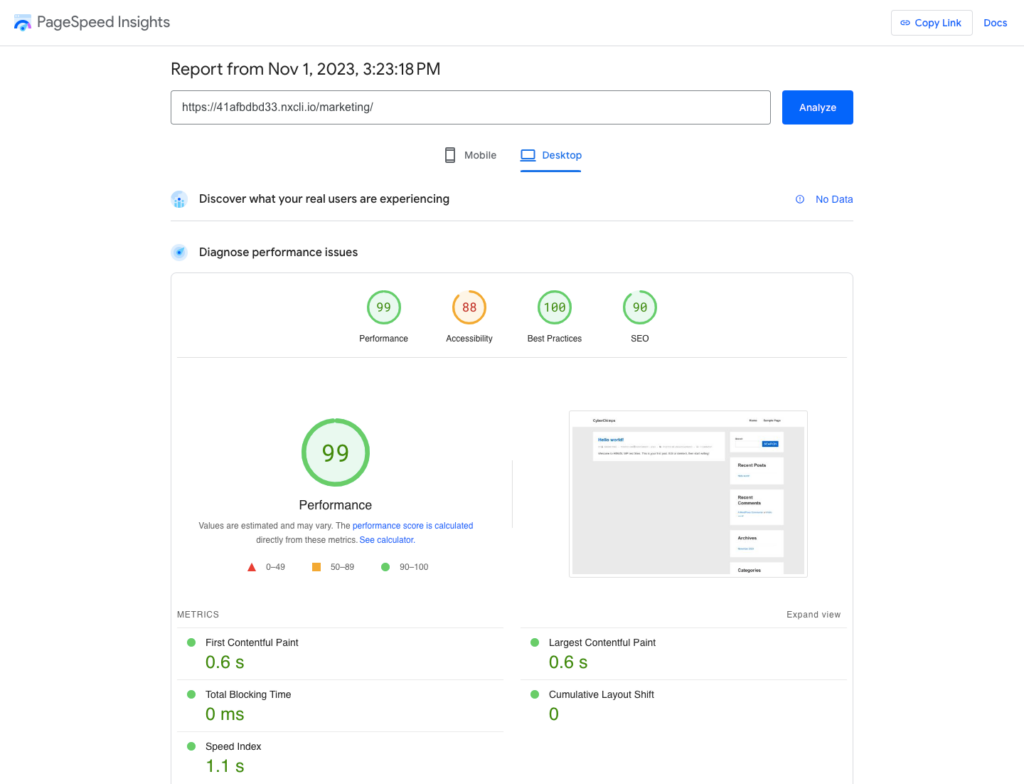 Cyberchimps Responsive Starter Template performance