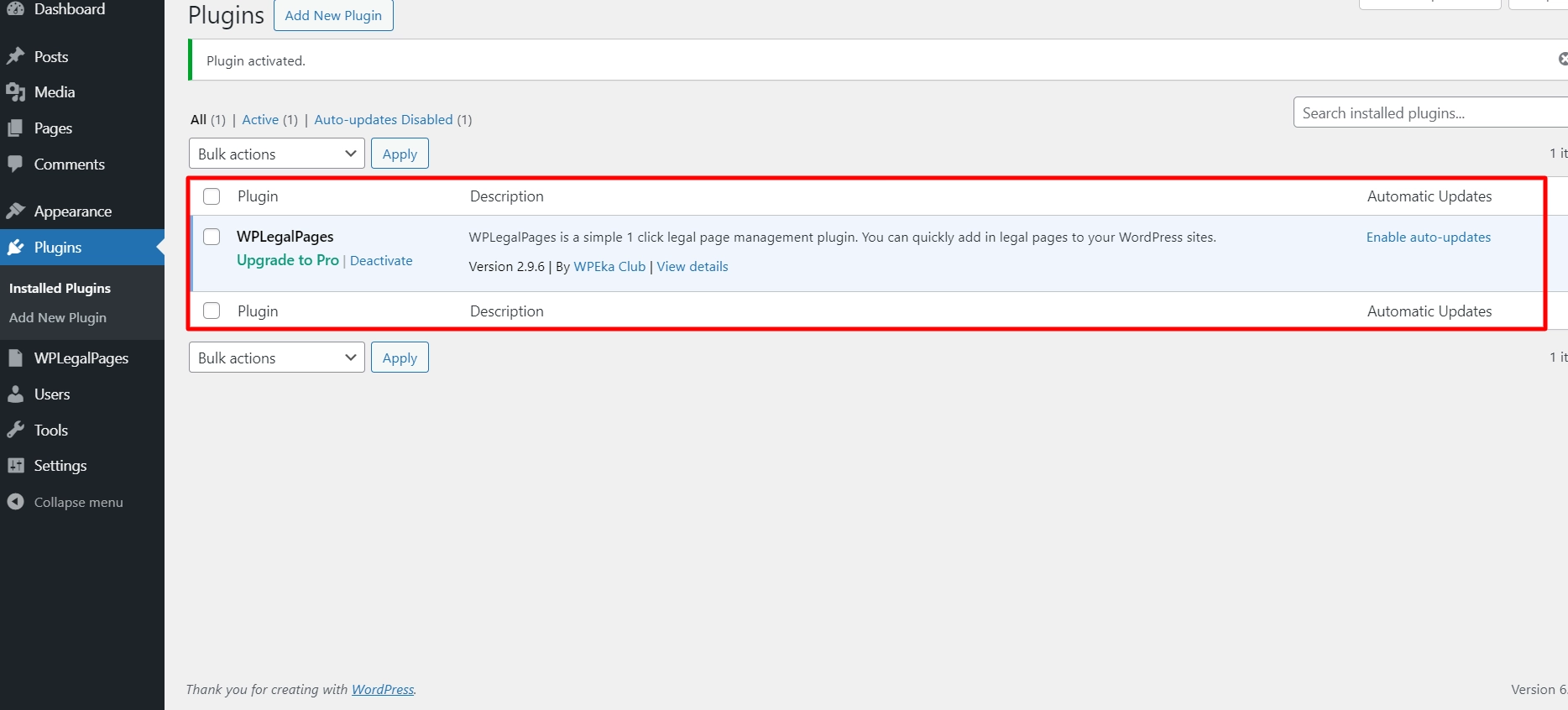 Plugin in the dashboard