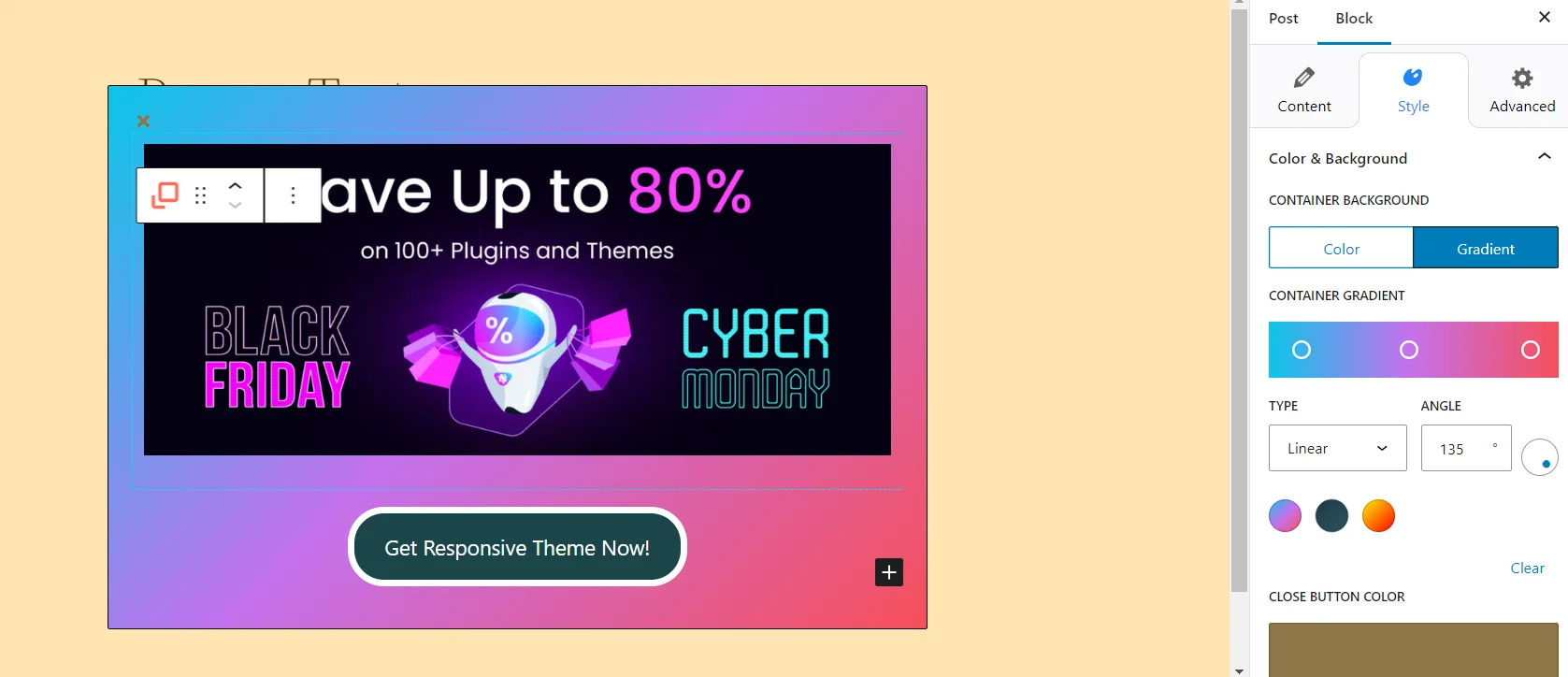 Changing color and background of popup