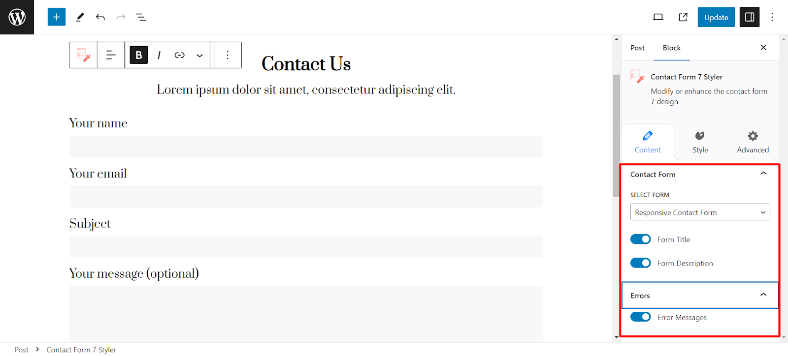 Content tab