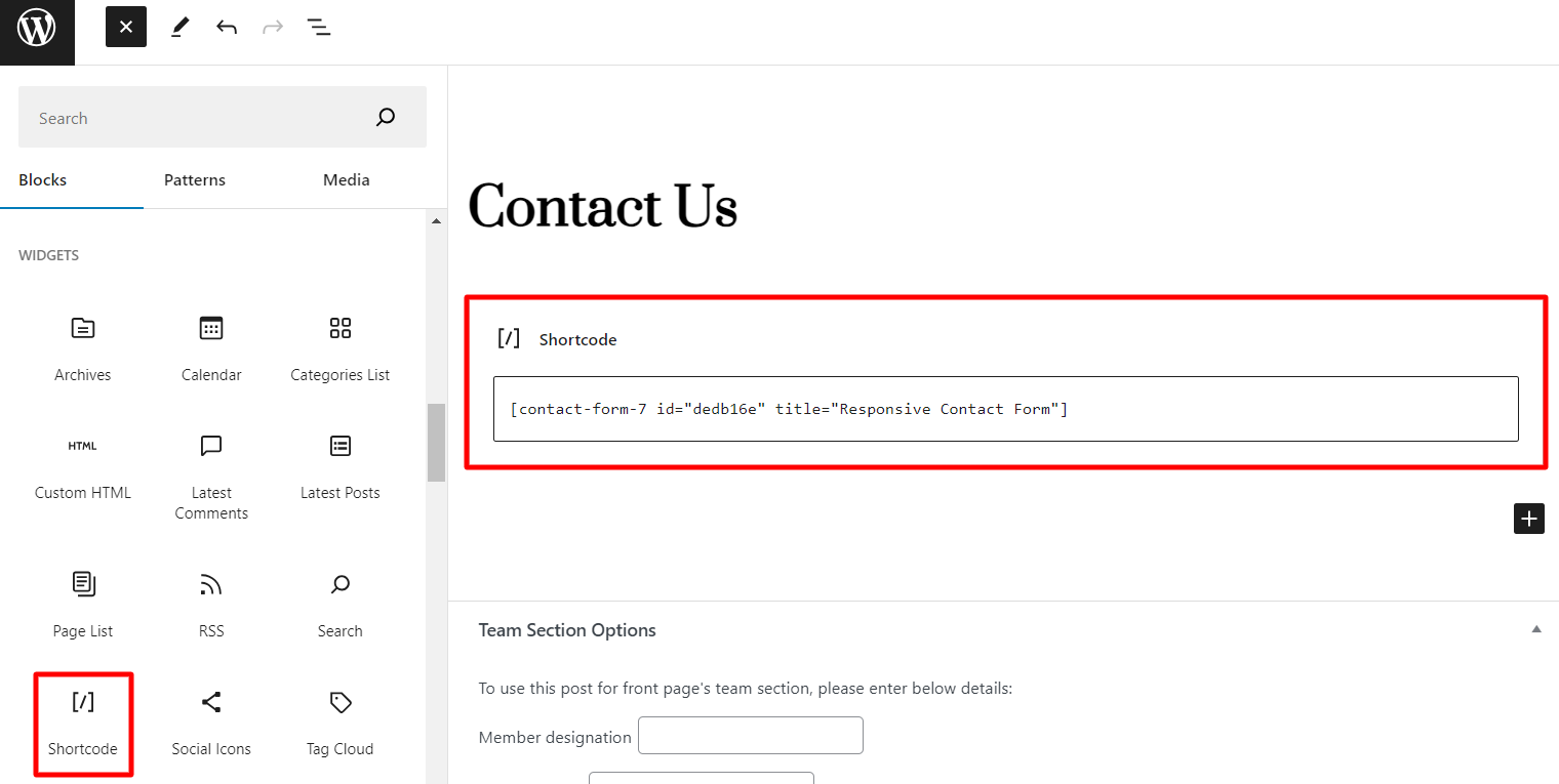 Add shortcode widget