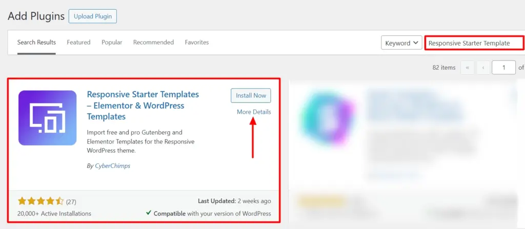 install-Responsive starter templates plugin