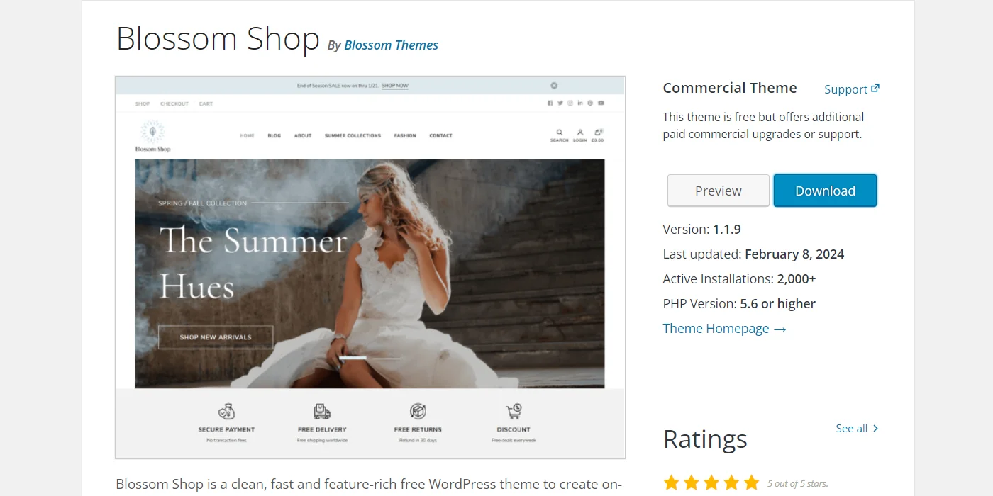 Blossom shop WooCommerce theme