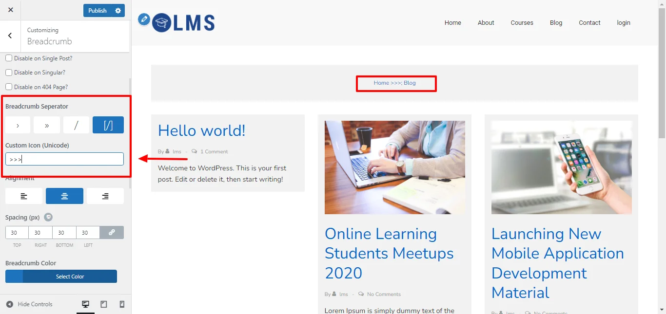create a custom breadcrumb icon