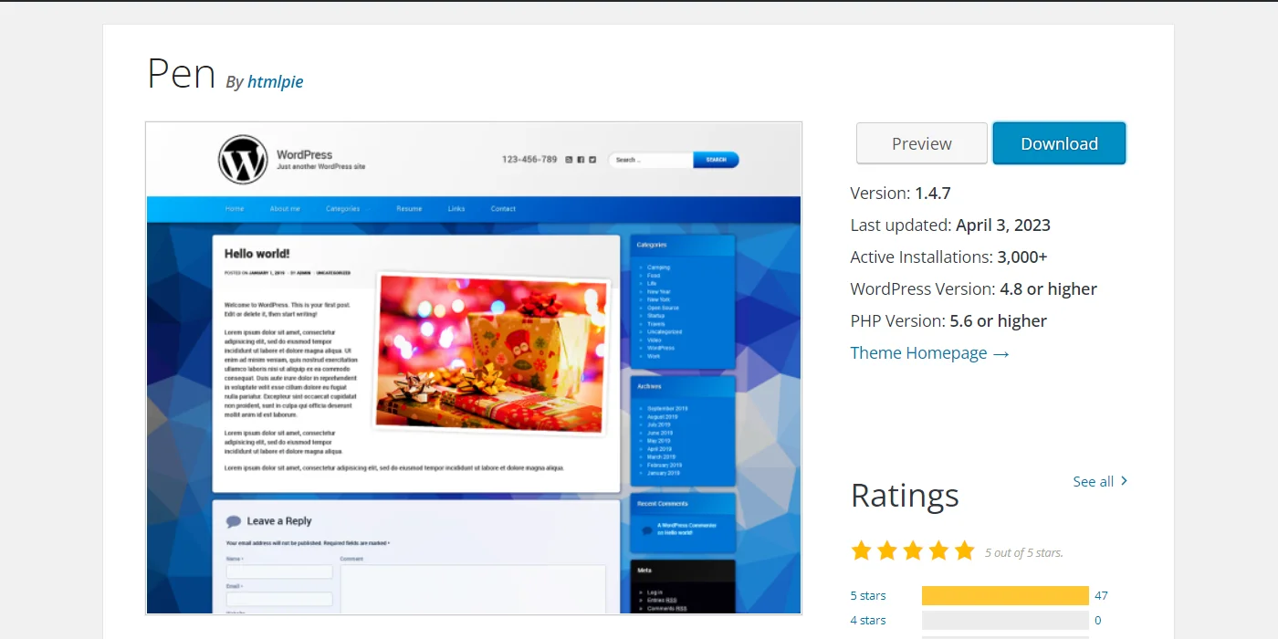 Pen WooCommerce theme