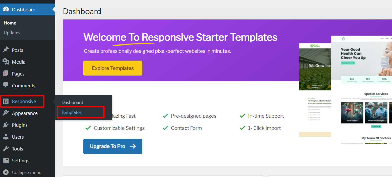 Clicking on Responsive Templates