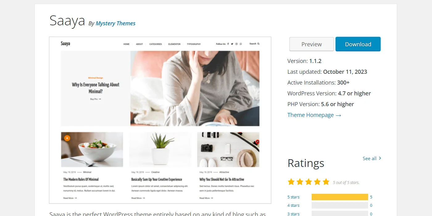 Saaya WordPress theme