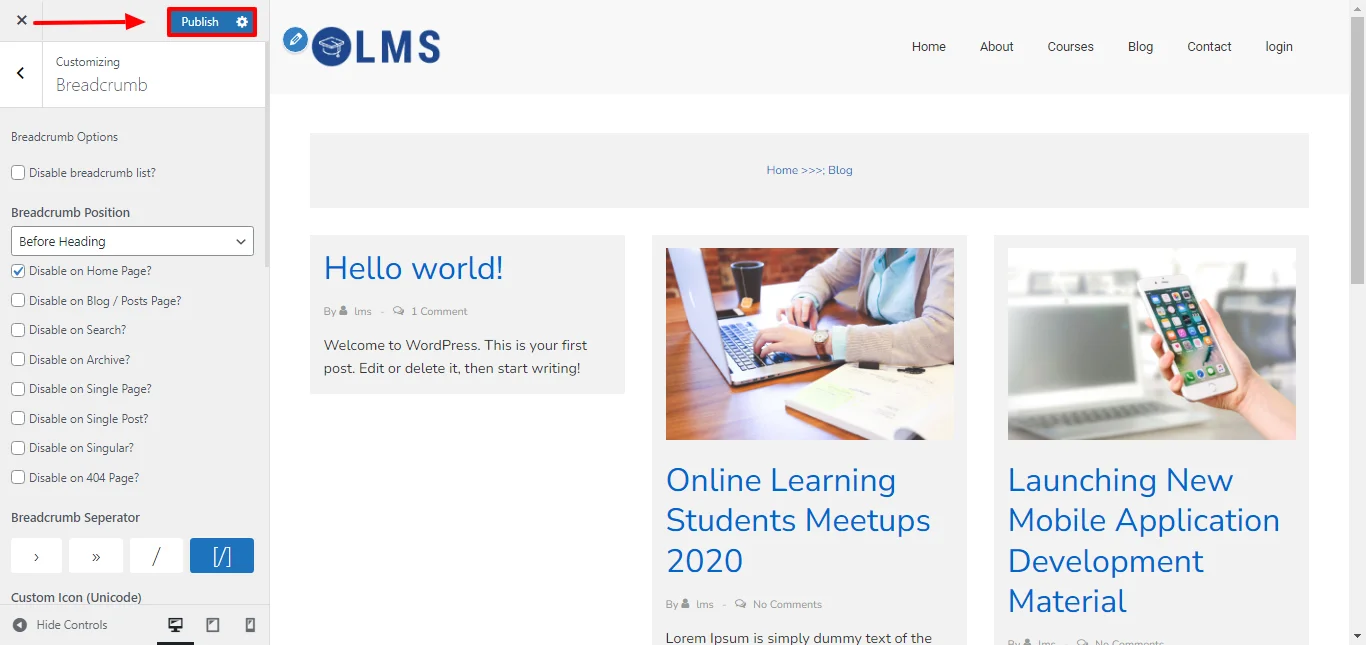 click on Publish