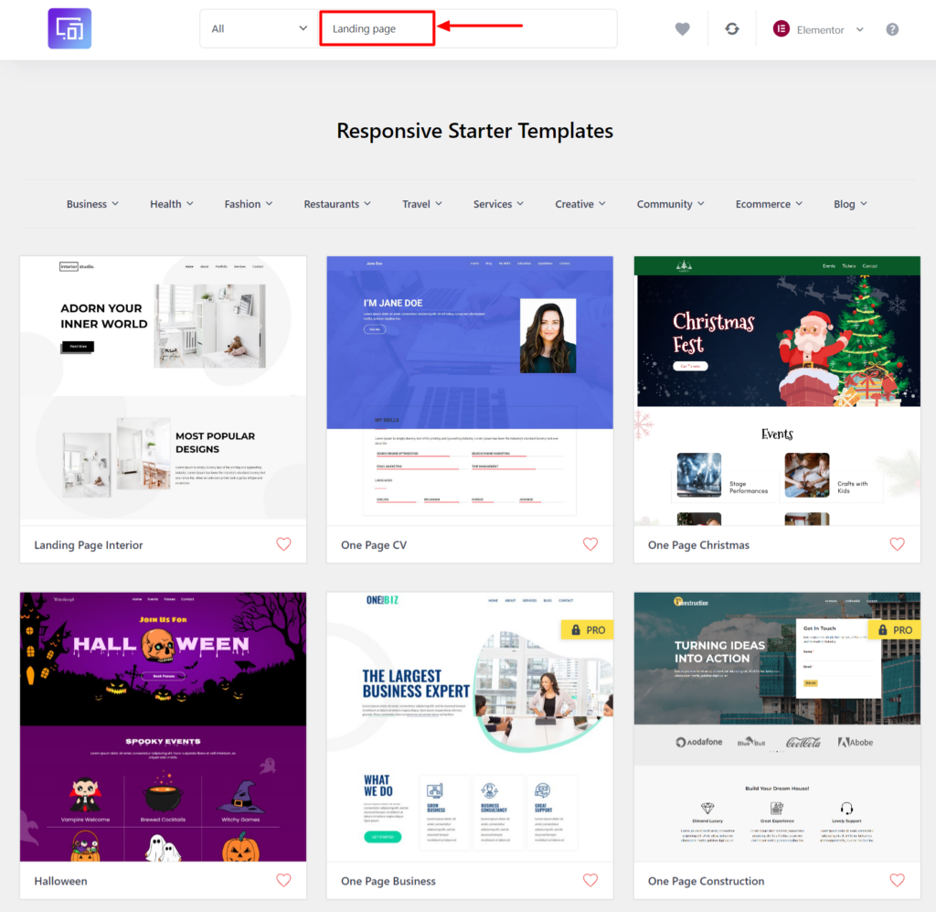 Searching landing page