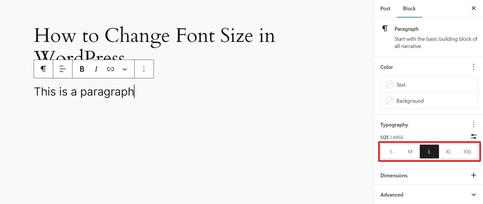 Change font size of paragraph