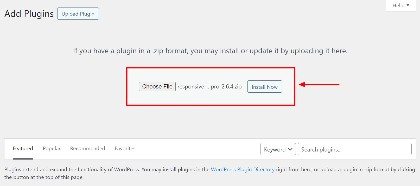 Upload the zip file