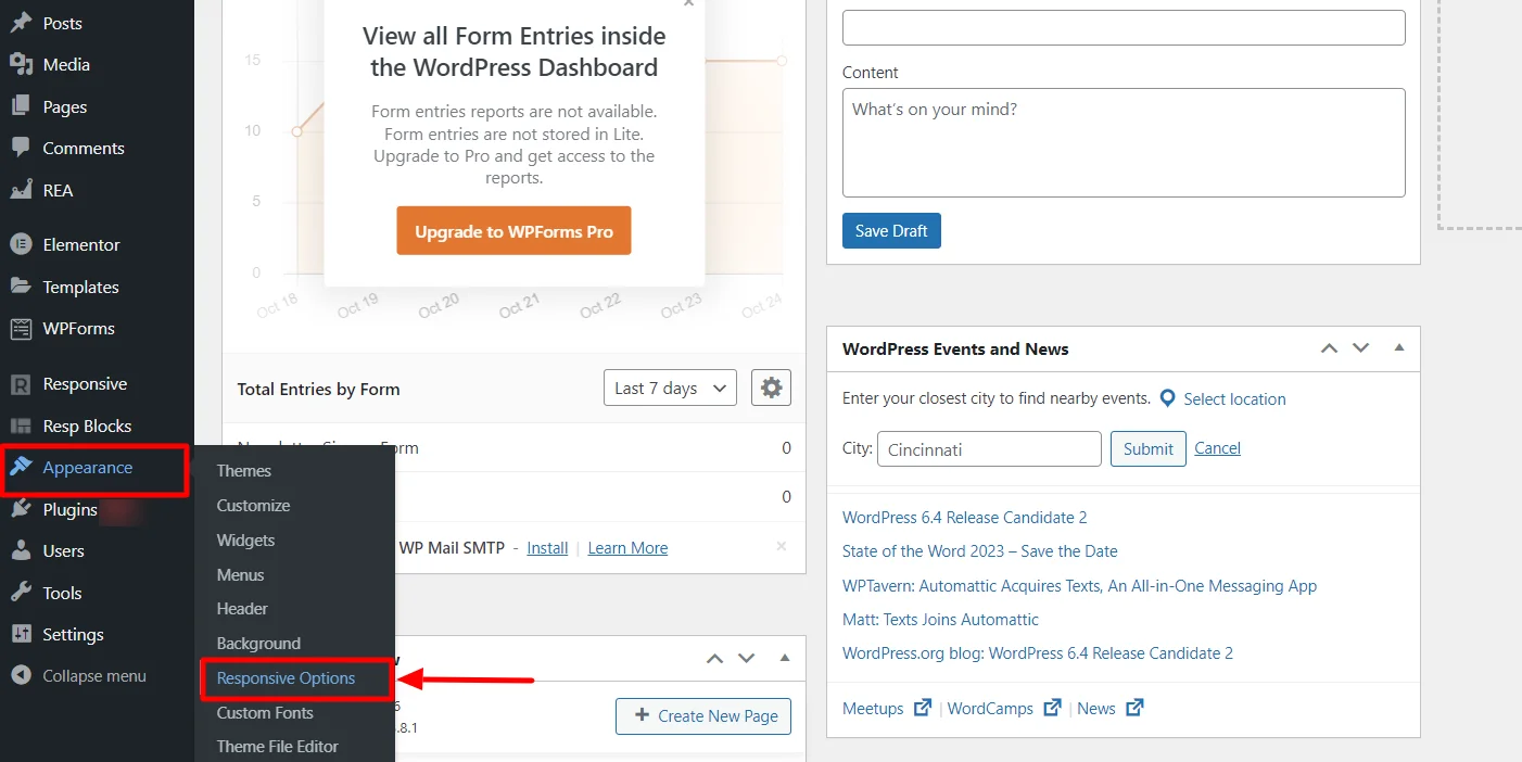 Navigating to appearance and clicking on responsive options
