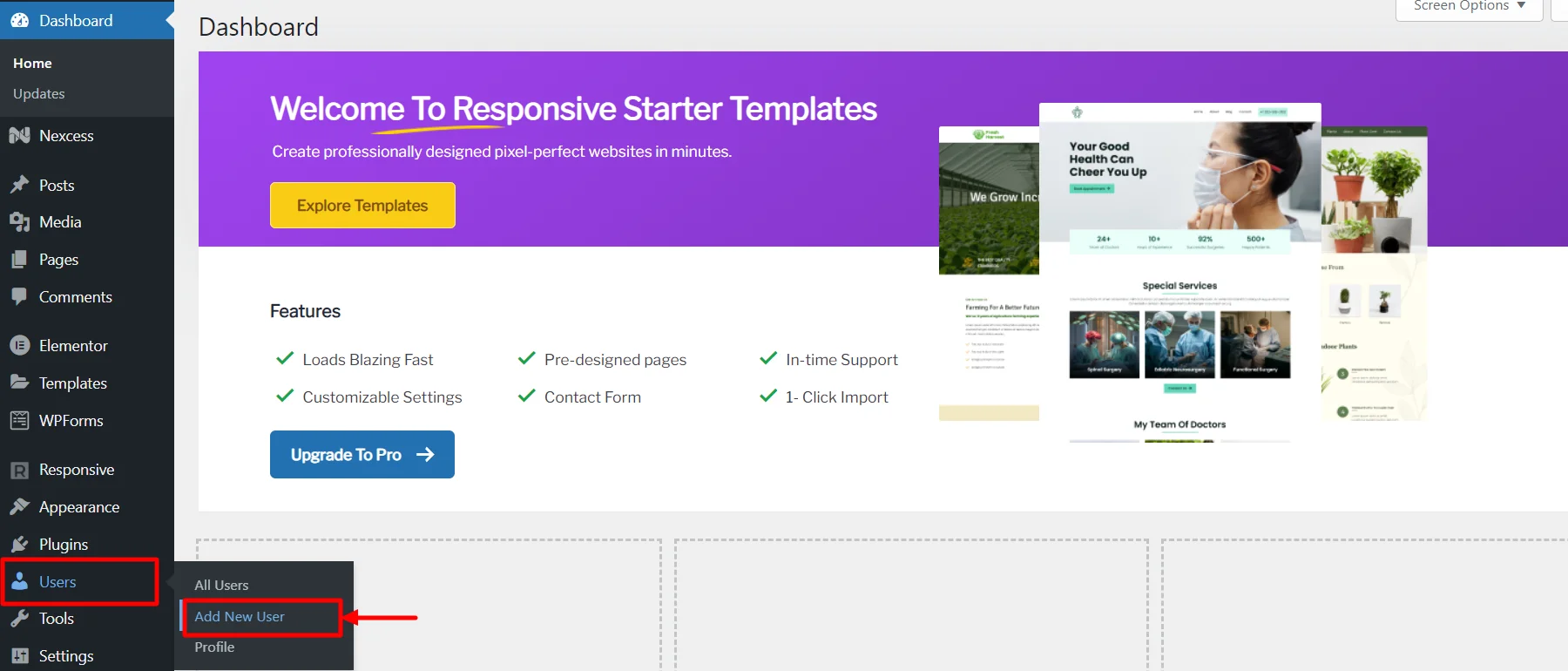 Heading over to users menu and clicking on add new user