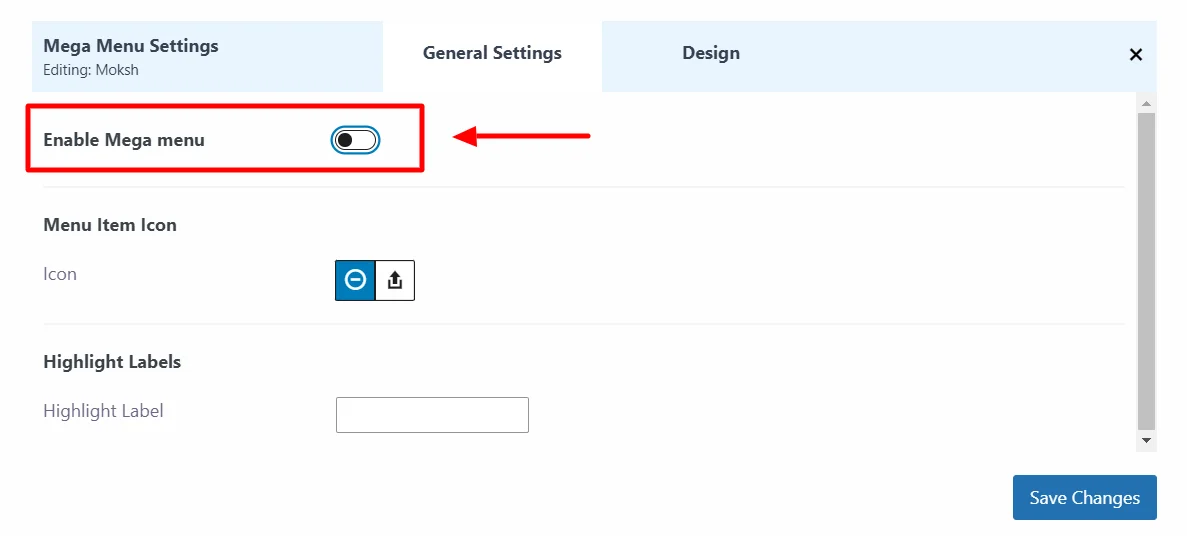 enabling mega menu option