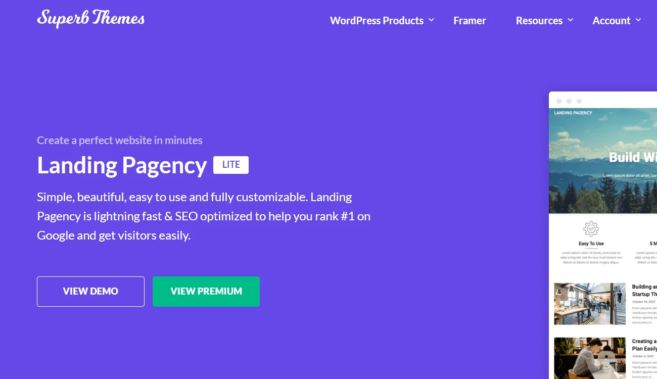 landing page WordPress themes