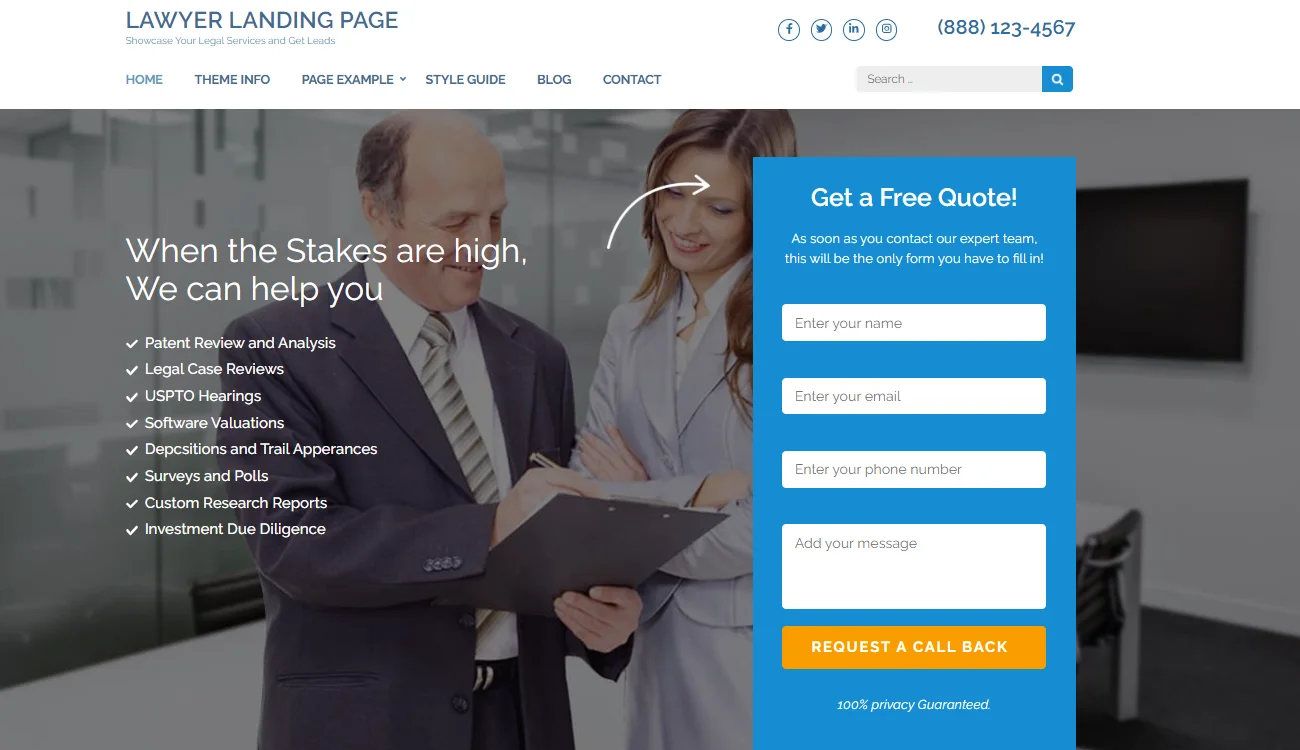 Lawyer landing page WordPress themes