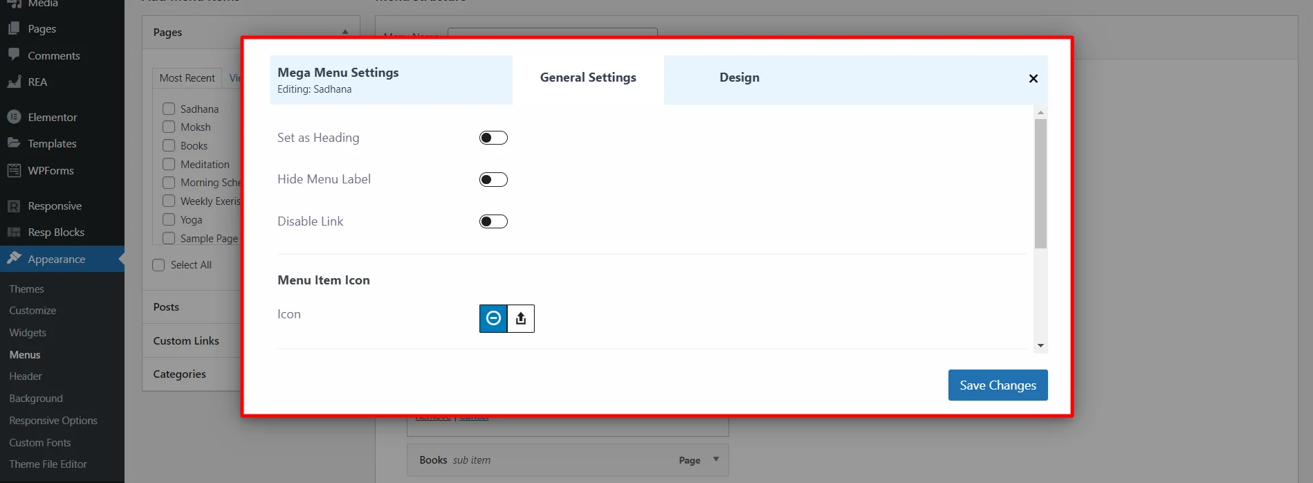 Editing the mega menu appearance 