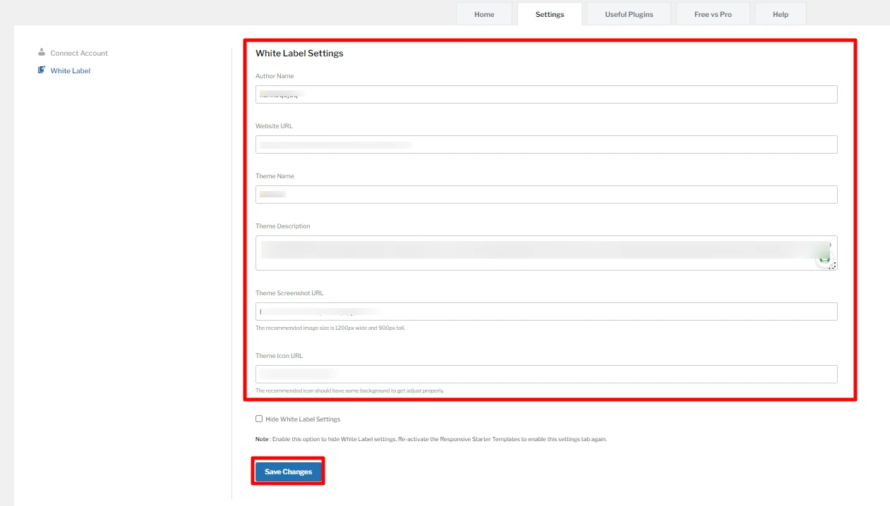 Editing White label settings