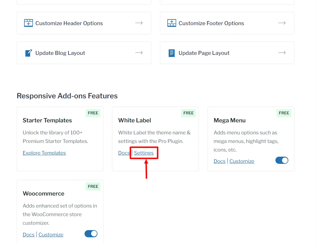 Clicking settings under White Label feature