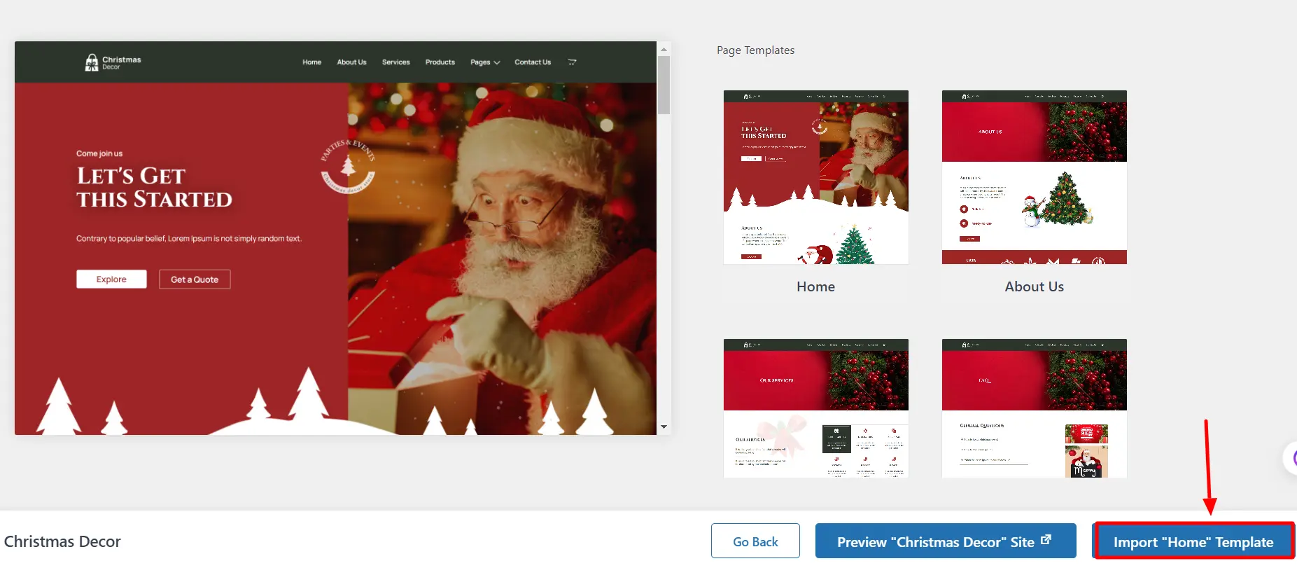 select the page you want to import