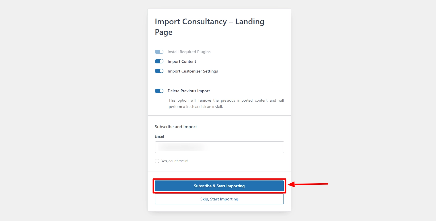 Click the Subscribe and Start Importing