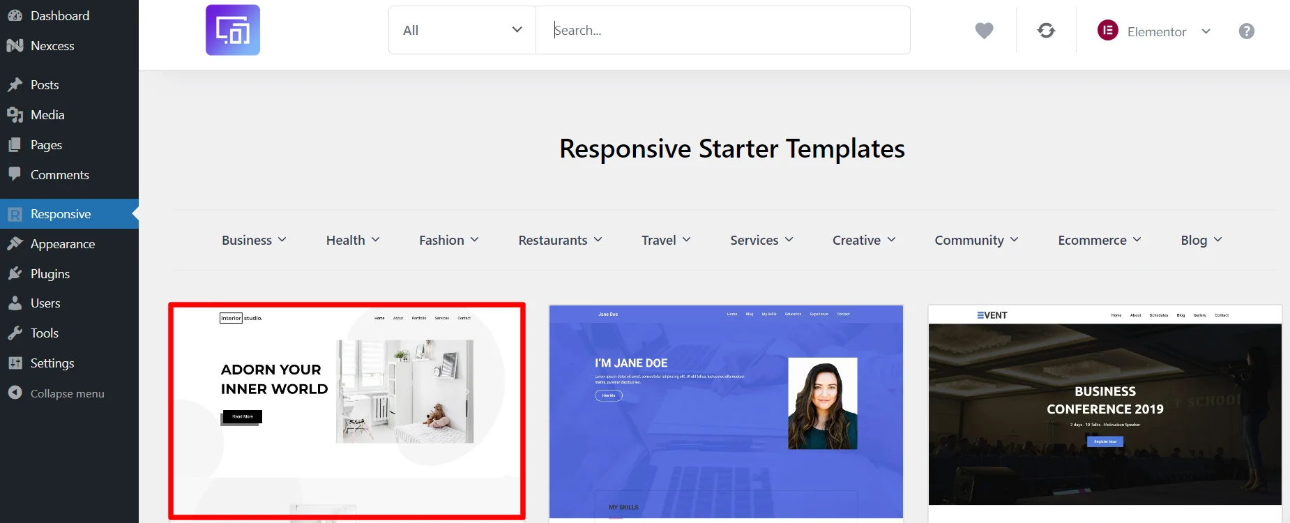 Choosing template