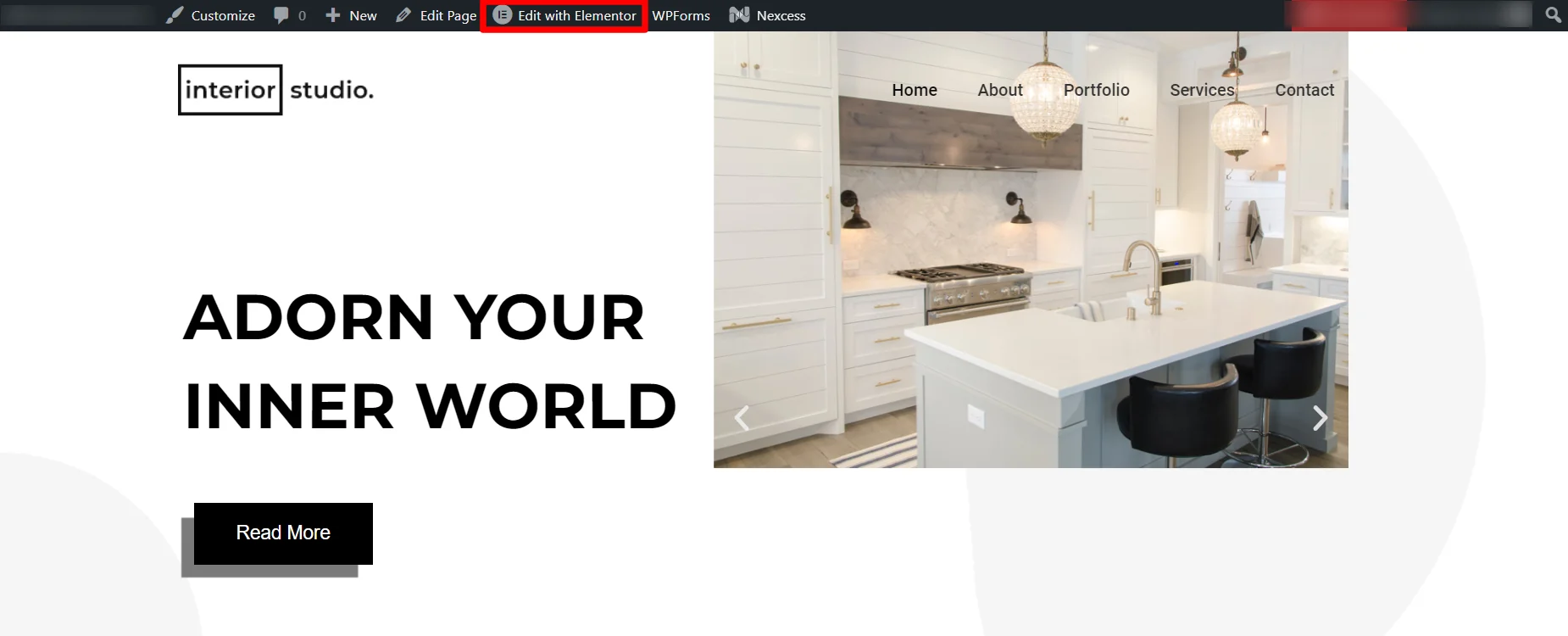 Revisiting site page and clicking edit with elementor