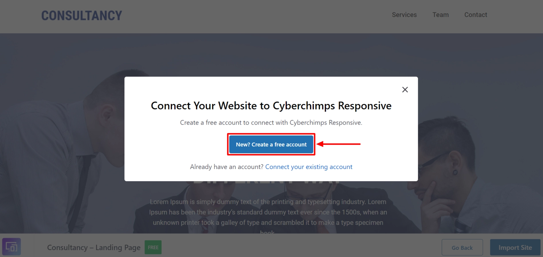 Click on create a free account button