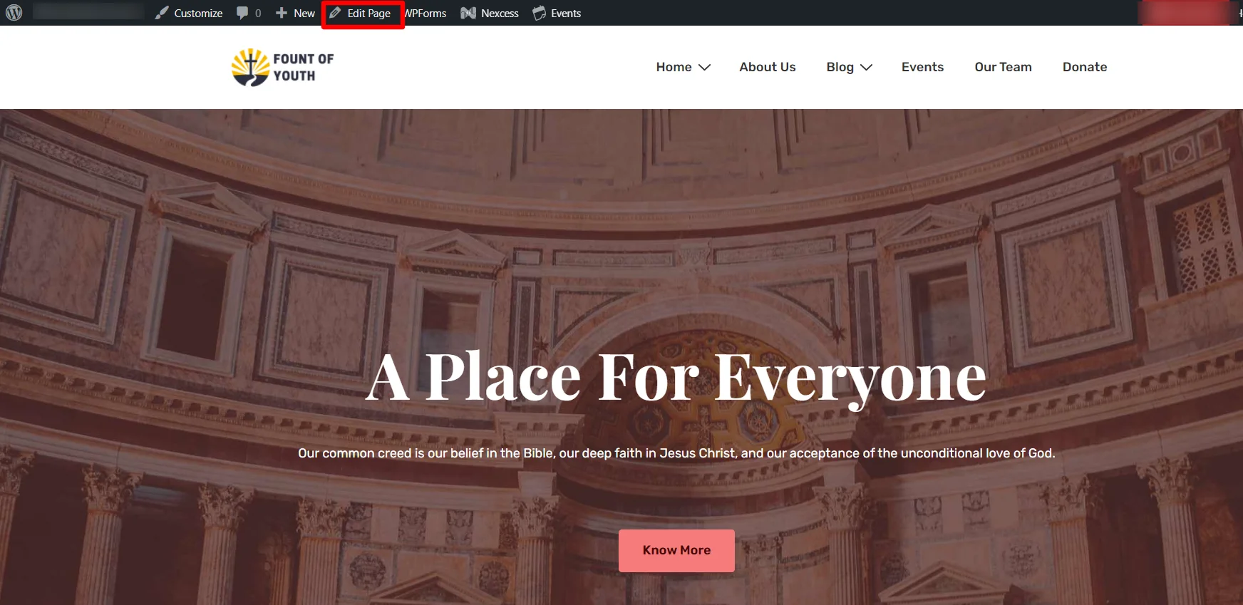Clicking on edit page