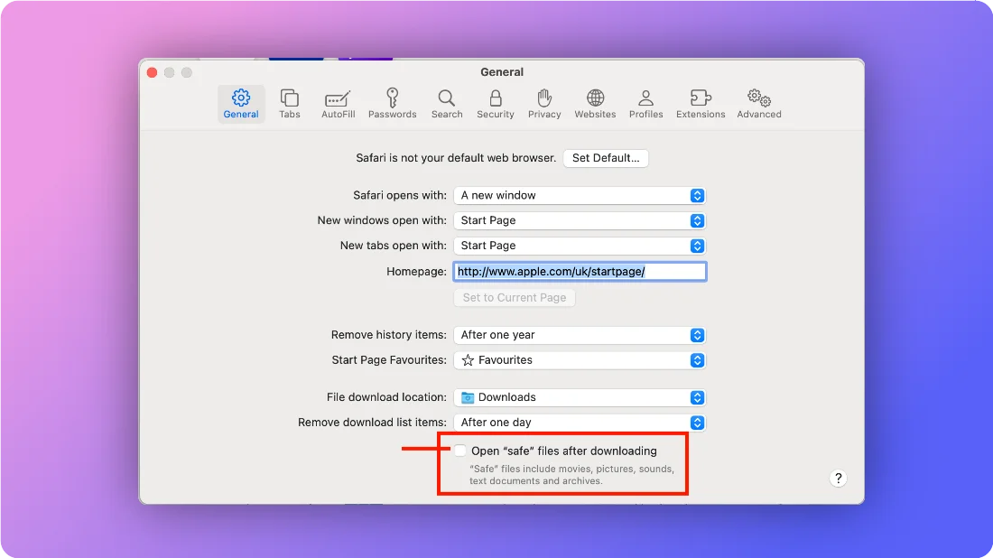 Unchecking open "safe" files after downloading