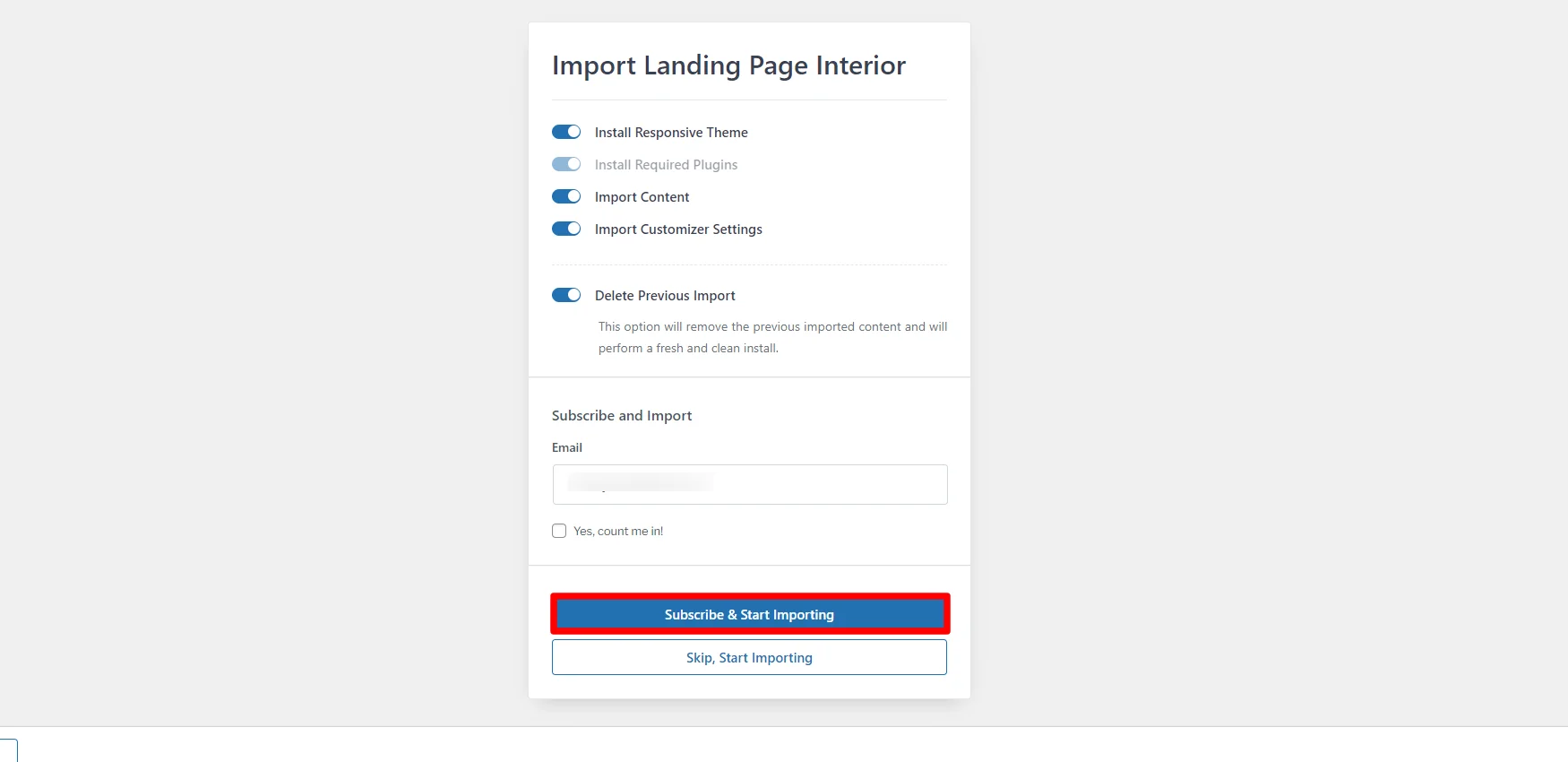 Clicking subscribe and start importing