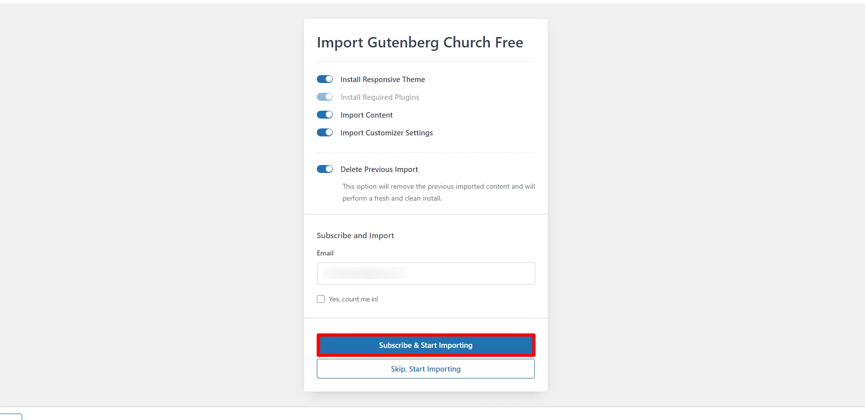 Clicking subscribe and start importing