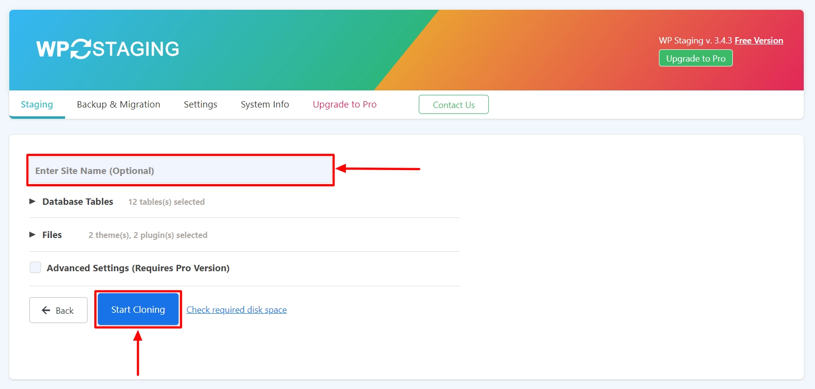Add name and click on Start Cloning