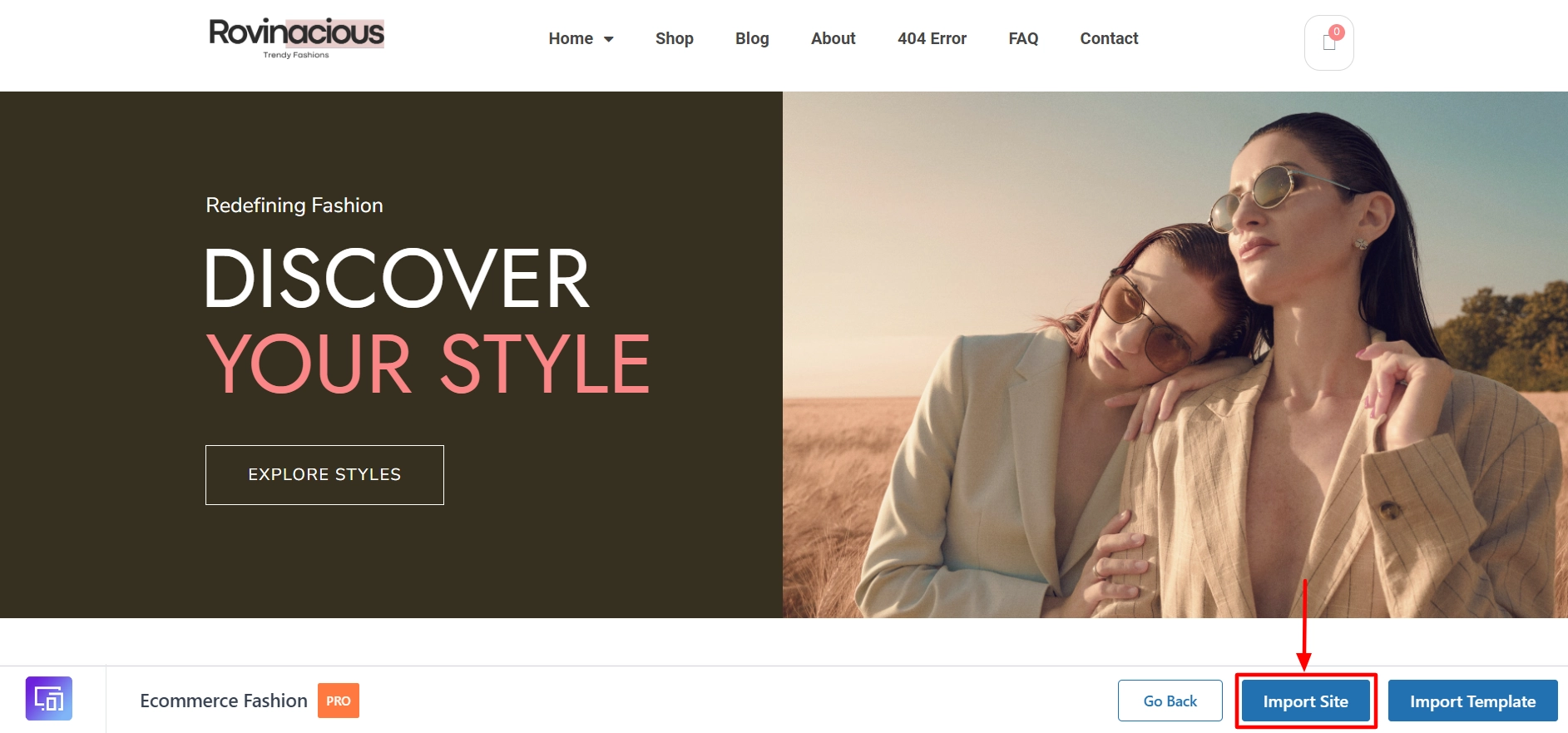 Click on Import Site