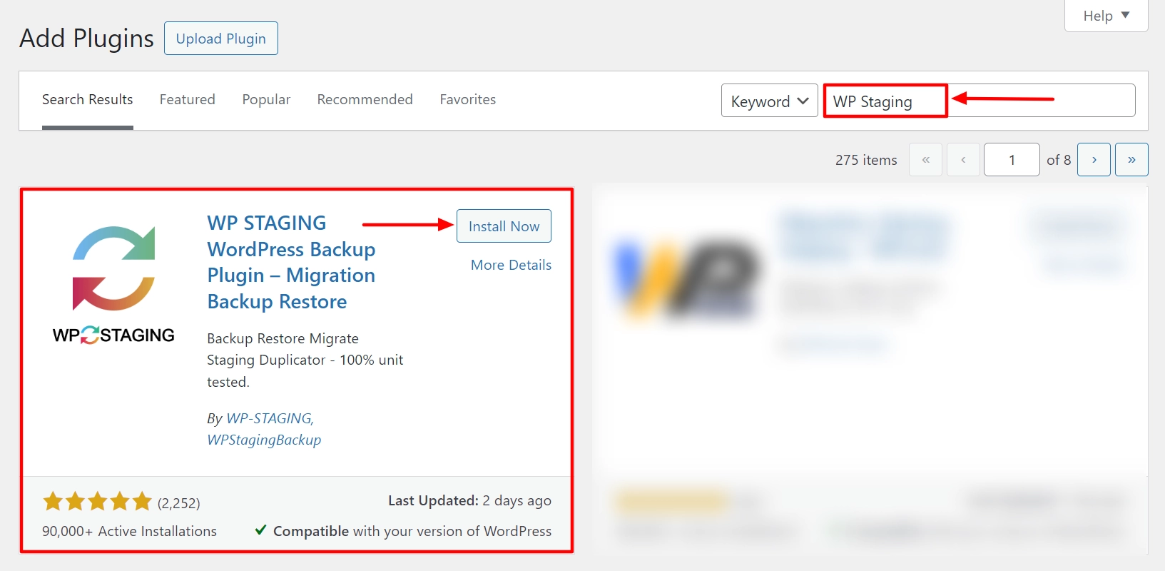Install WP Staging plugin
