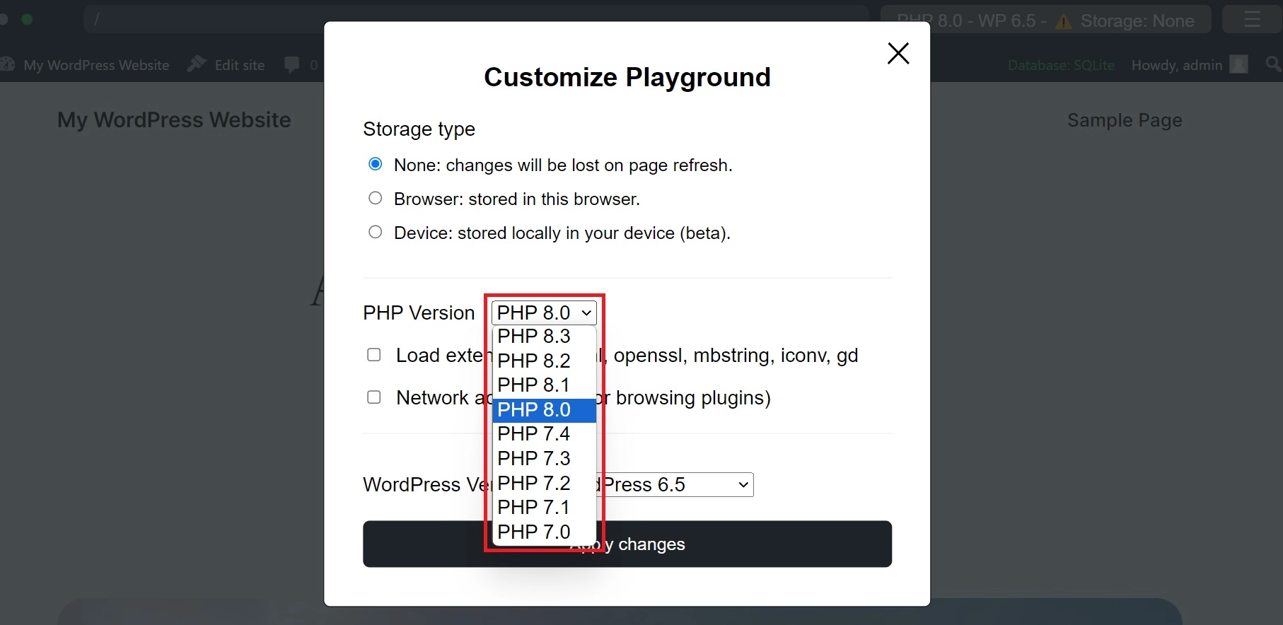 Select PHP version