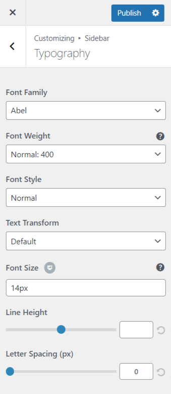 Customizing Sidebar Typography