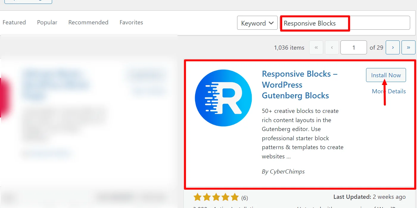 Installing Responsive Blocks plugin