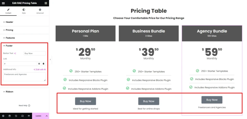 Customizing content footer
