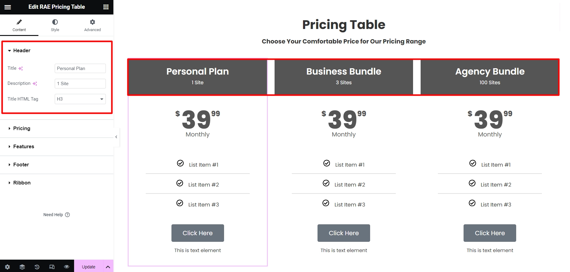 content header customization
