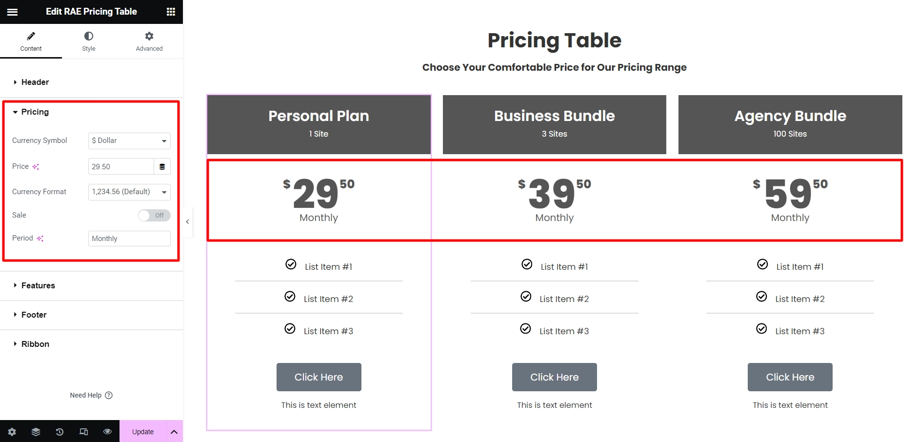 pricing customization