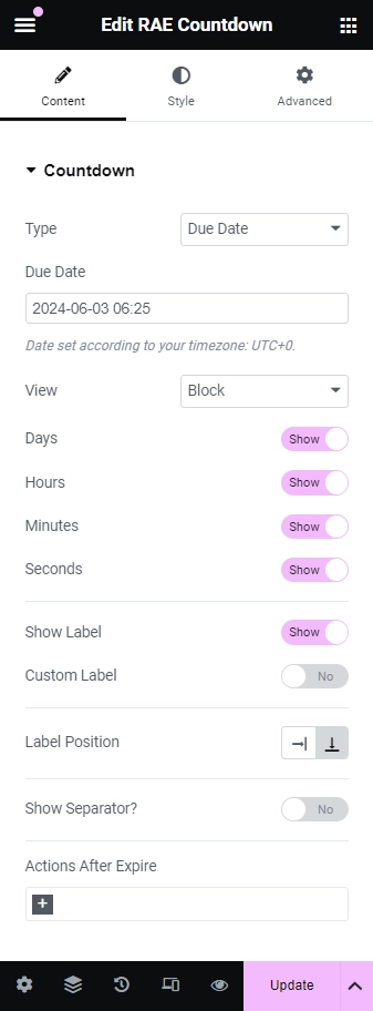 Setting countdown content