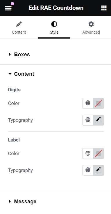 Content Tab under Style