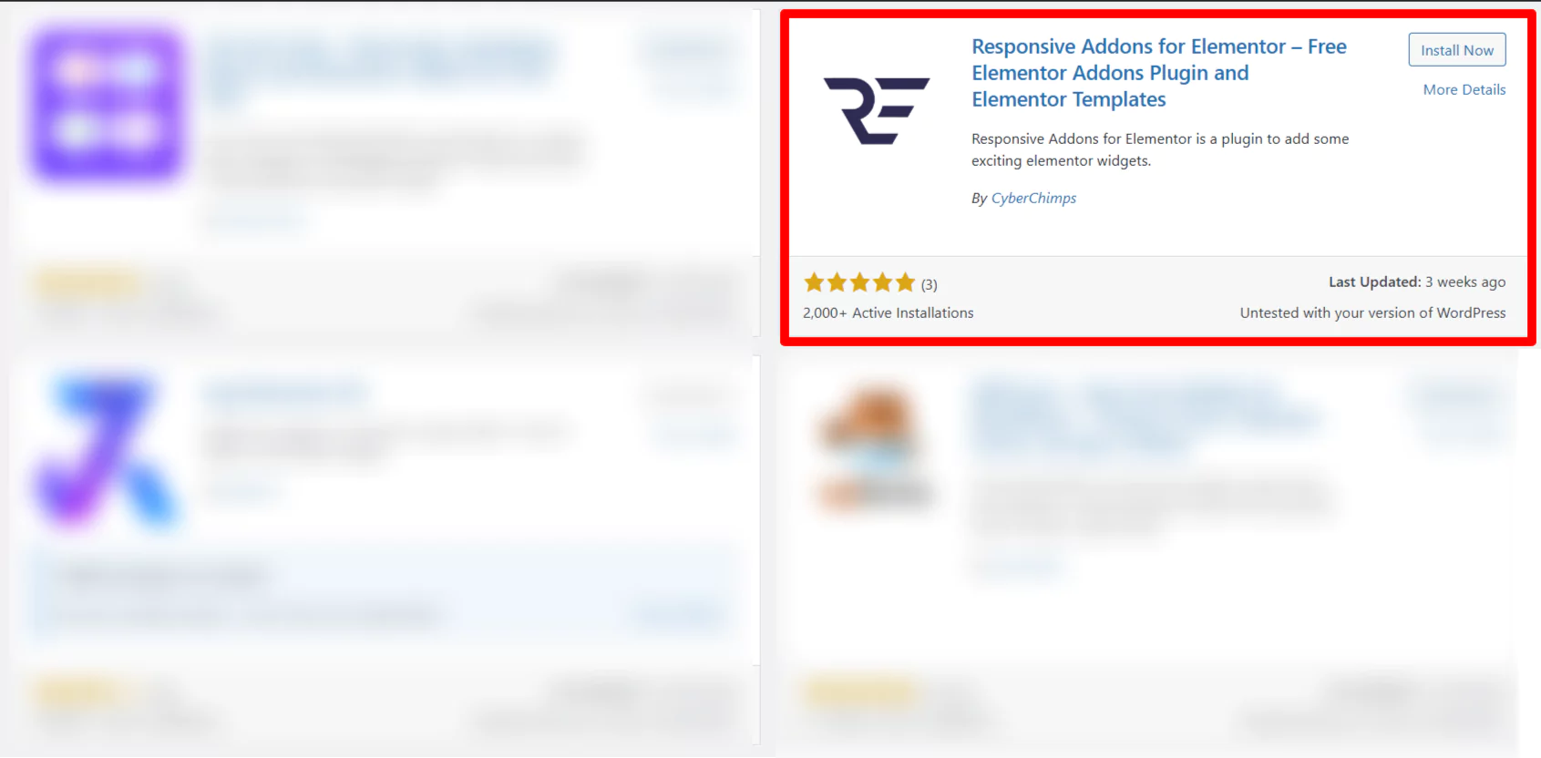 Search for responsive addons for elementor