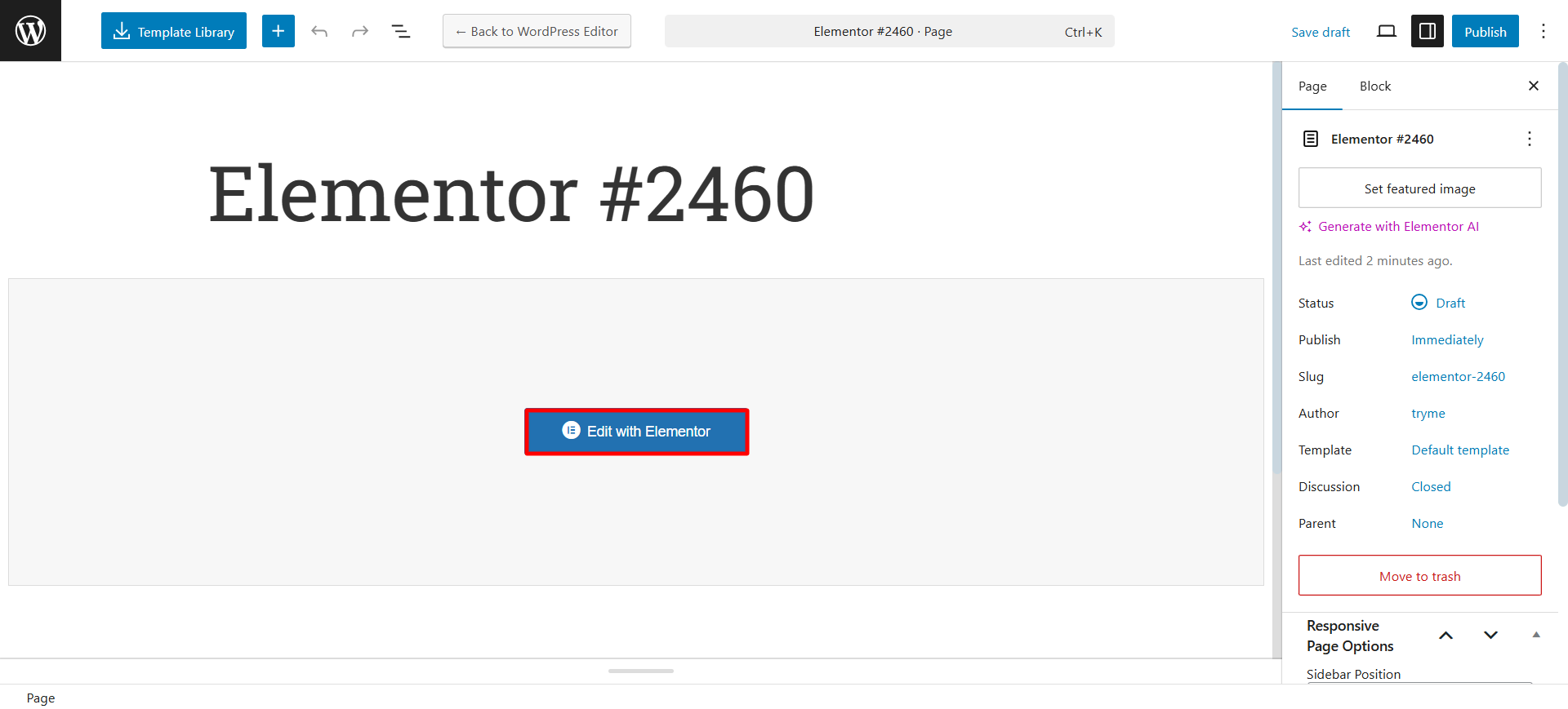 Click on Edit with Elementor
