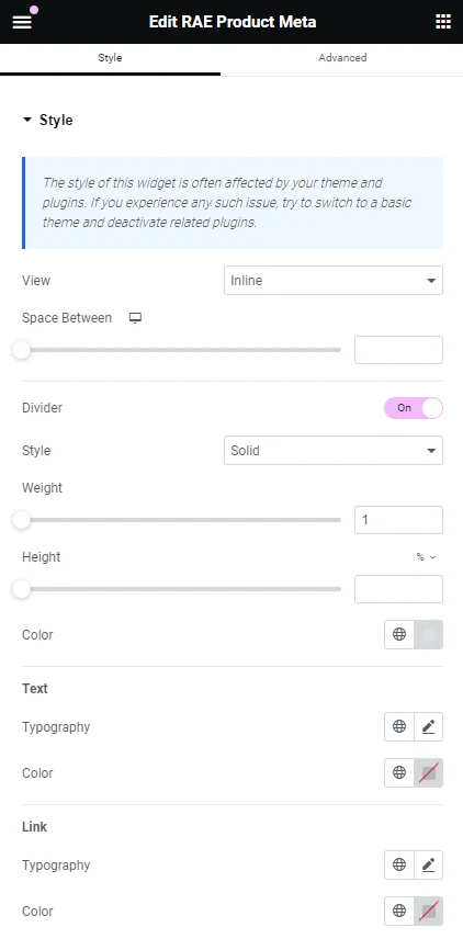 Editing product meta style